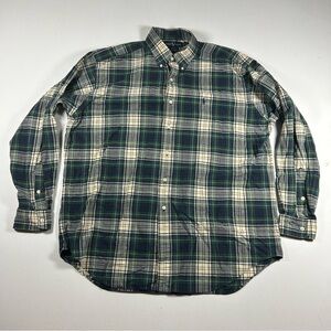 Vtg Polo Ralph Lauren  Plaid Button Down Long Sleeve Shirt Blue Green Mens L 90s